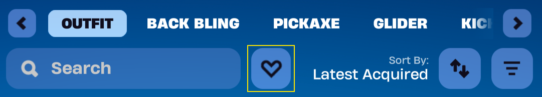 Heart Icon to check for favorite items in Fortnite Locker